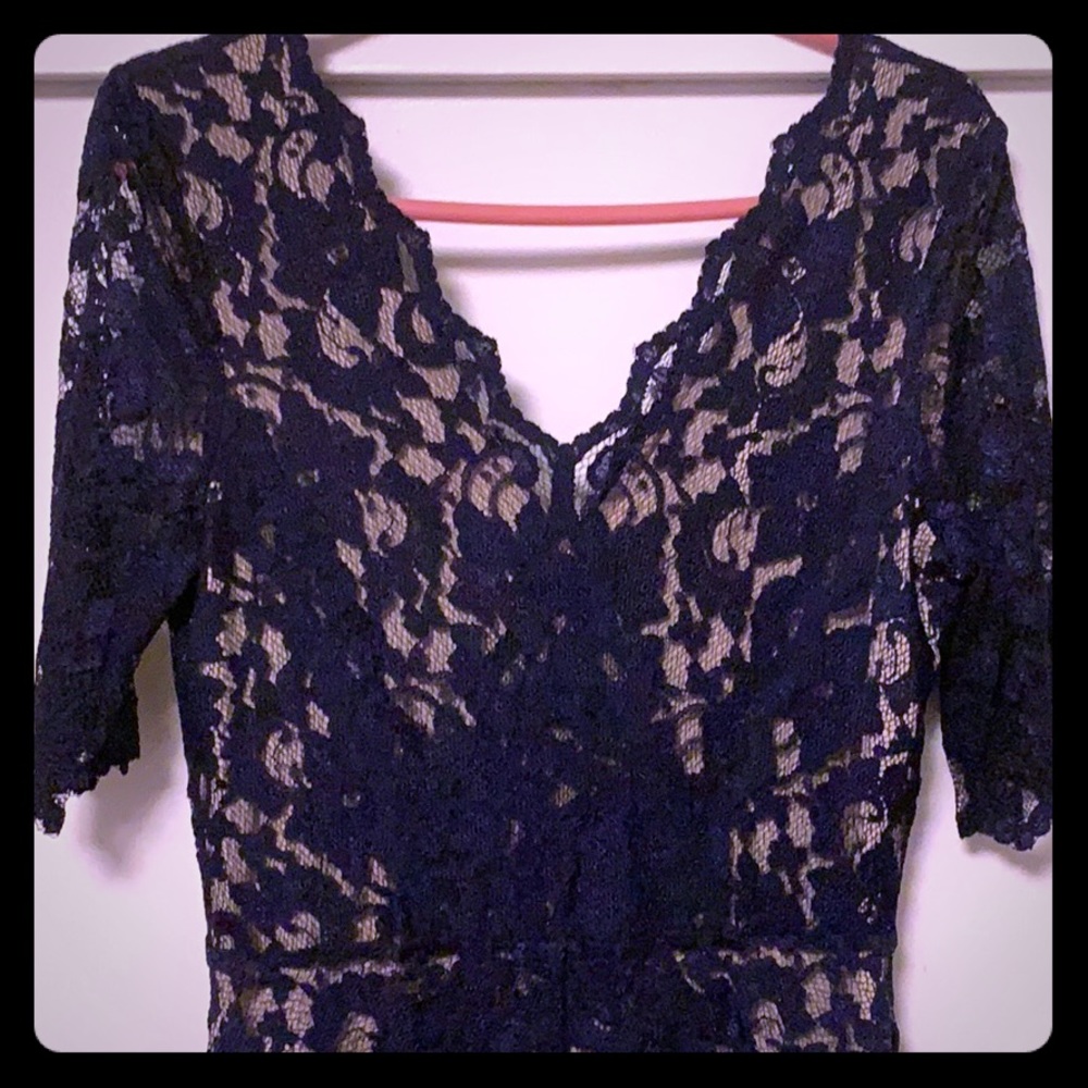 SOLD Belle Badgley Mischka navy lace gown Sz 10